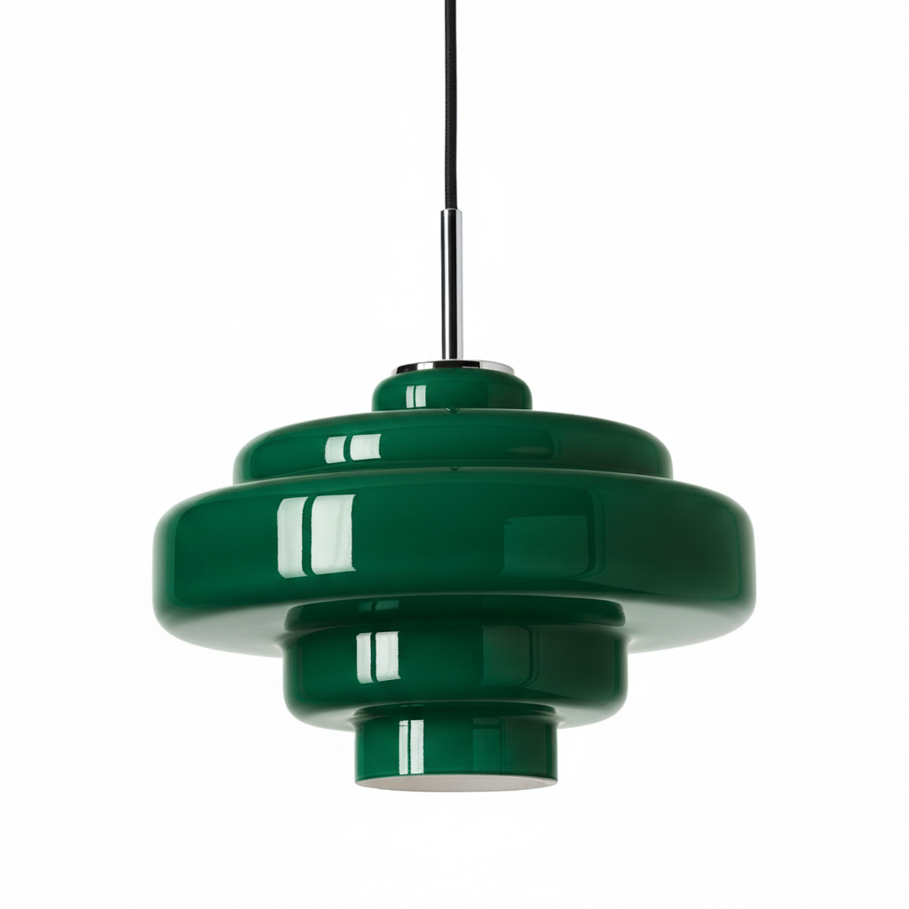 Coloured Glass Pendant Light, Bowl Form Bauhaus Style