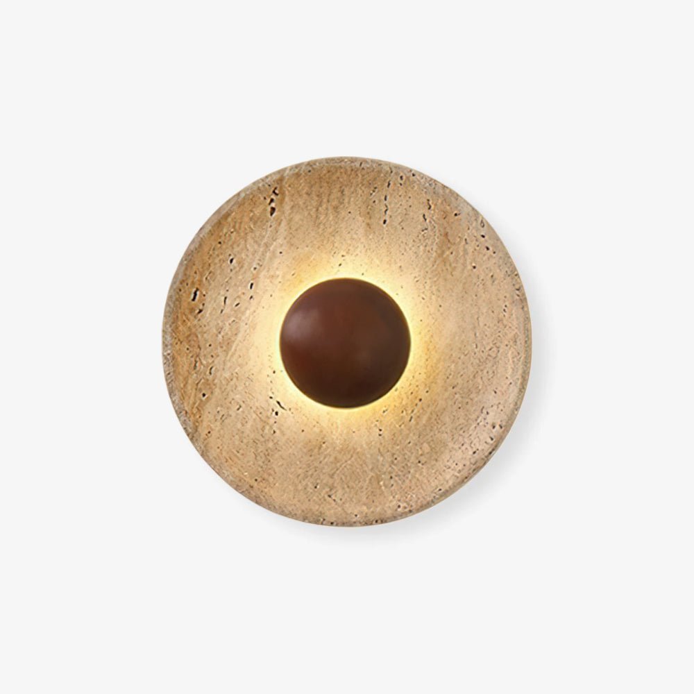 Aveny | Wall Lamp with Travertine Disc & Wooden Sphere | Artistic Wall Lighting for Modern Interiors 8