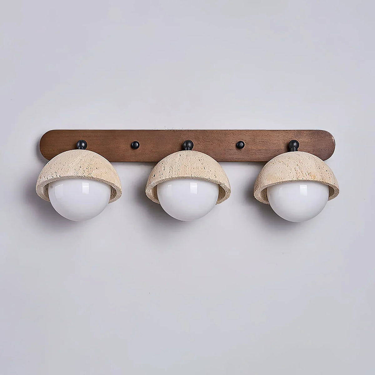 Travertine and Wood Wall Light with Glass Shades