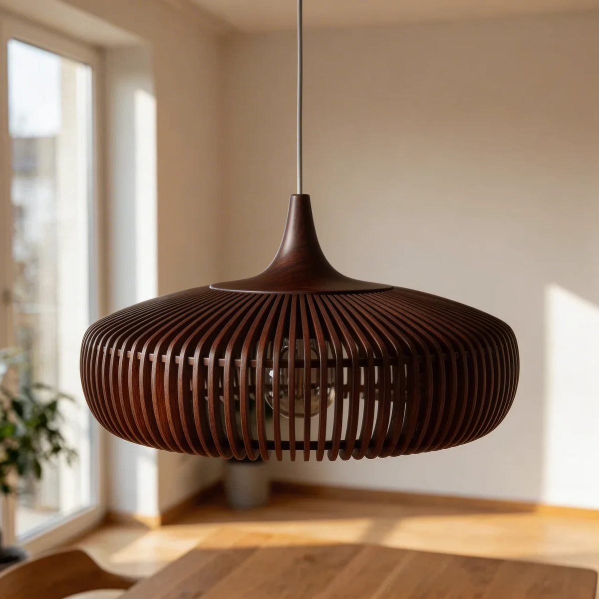 Minimalist Wooden Dome Pendant Light