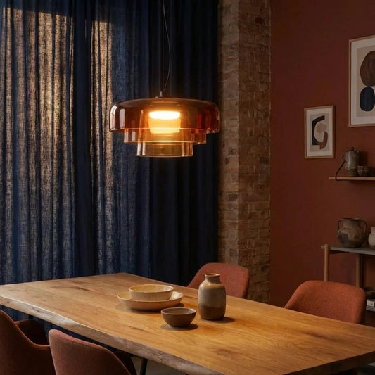 Tiered Coloured Glass Pendant Light, Bauhaus Style