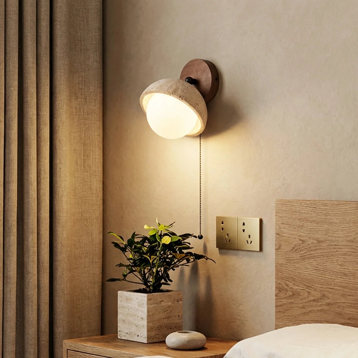 Travertine and Wood Single Wall Light