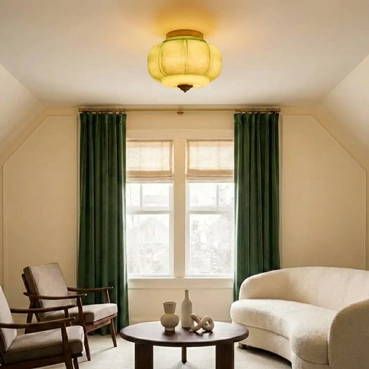 Vintage Milk Glass Semi-Flush Ceiling Light