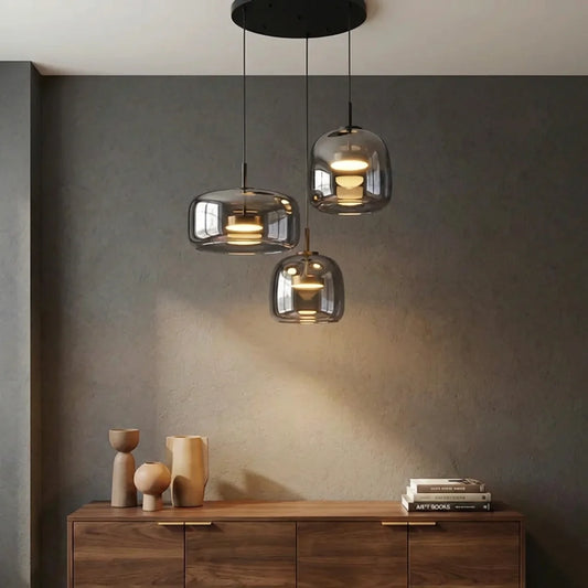 Smoked Glass Multi Pendant Light with Integrated LED