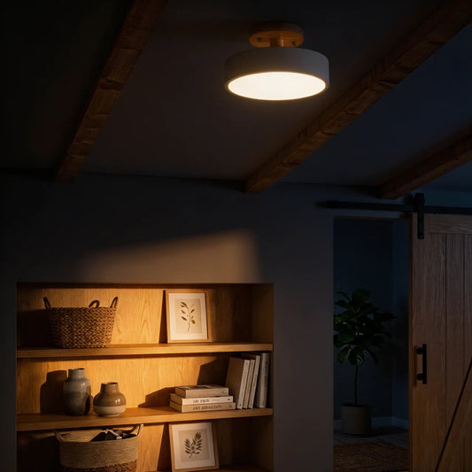 Semi Flush Mount Ceiling Light Wood Round LED Design