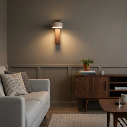Travertine and Wood Wall Light with Integrated LED