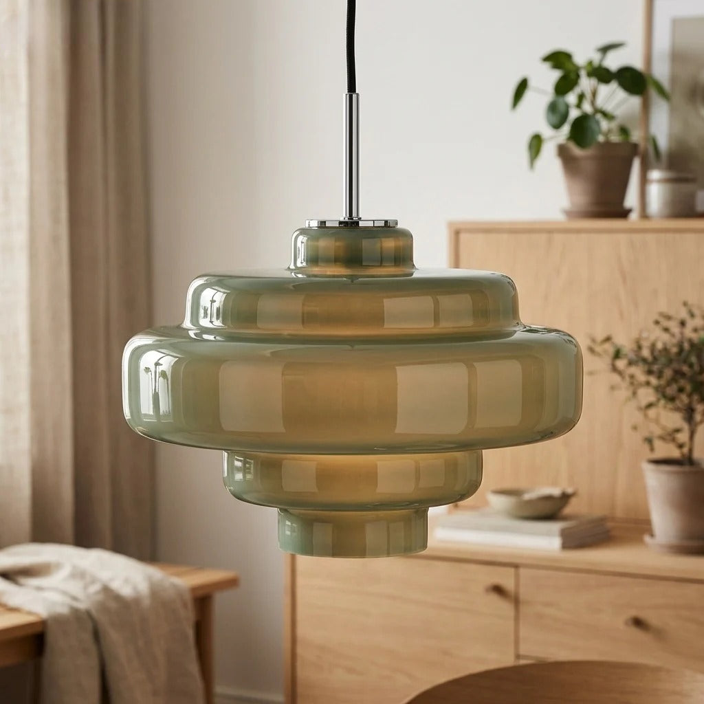 Coloured Glass Pendant Light, Bowl Form Bauhaus Style