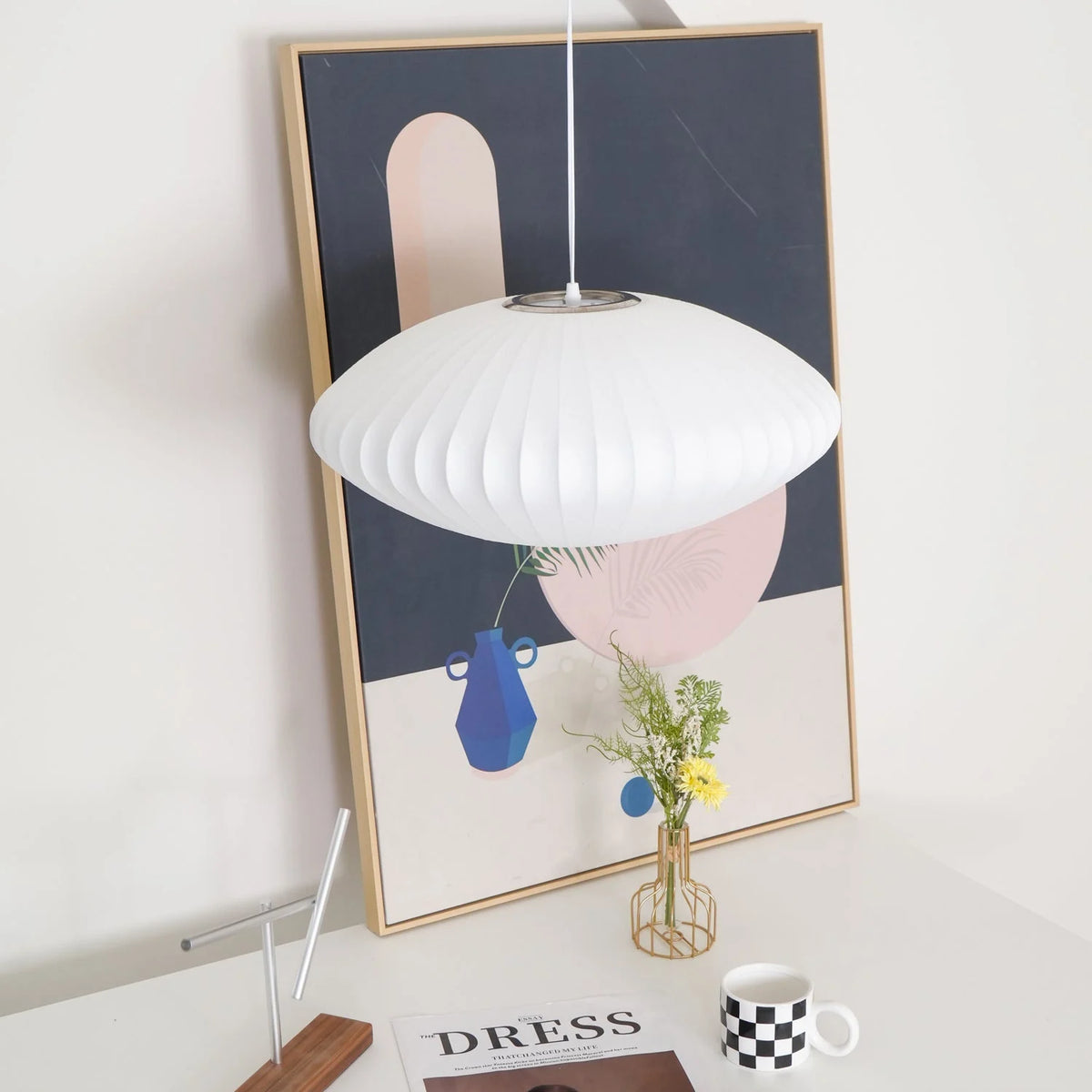 Clean-Lined Minimalist Silk Ceiling Light