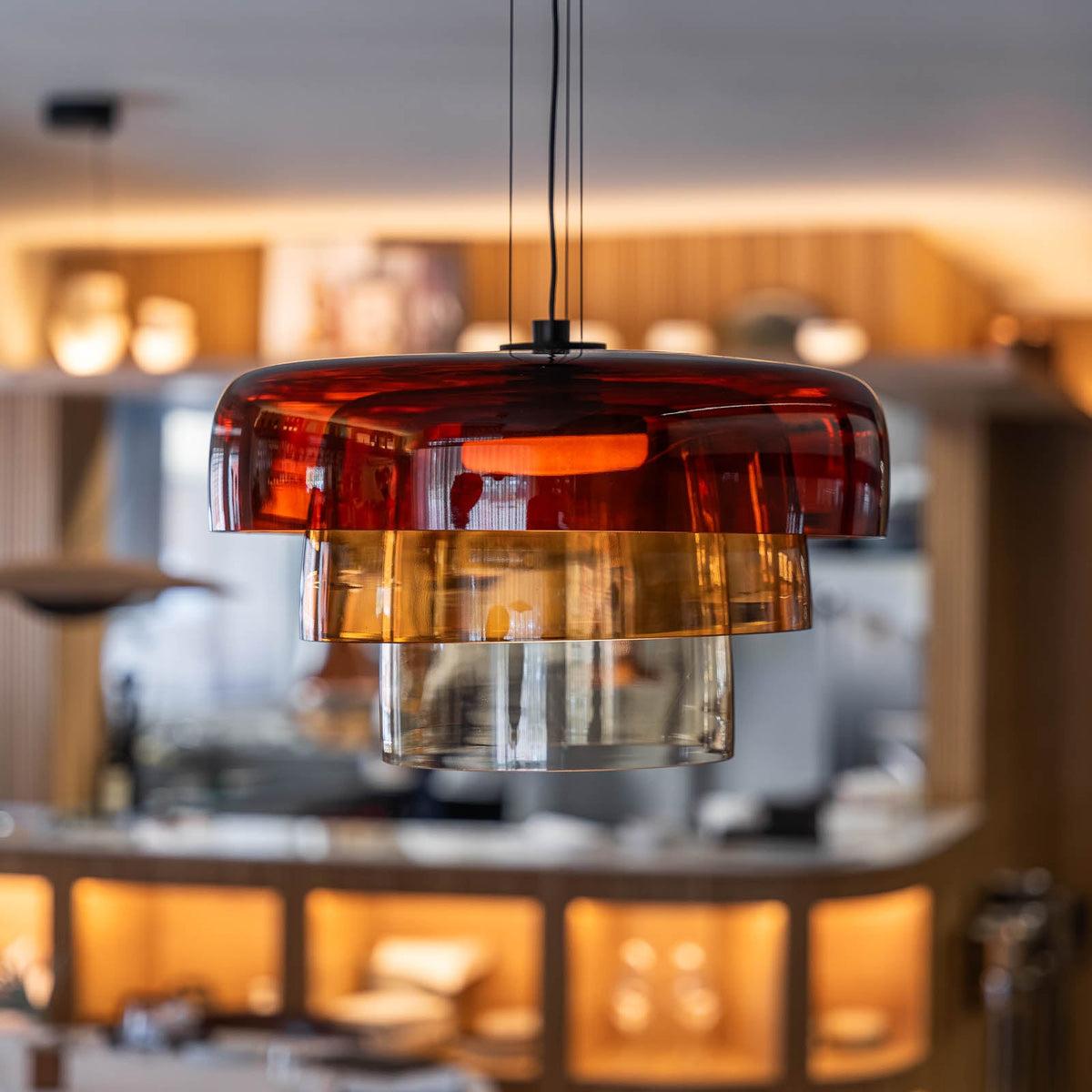 Tiered Coloured Glass Pendant Light, Bauhaus Style
