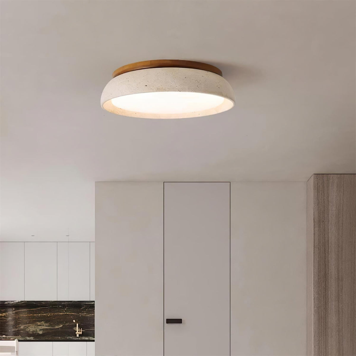 Elegant Flush Mount Ceiling Light Fixture with Natural Travertine Shade | Dimmable LED Design for Modern Interiors 2