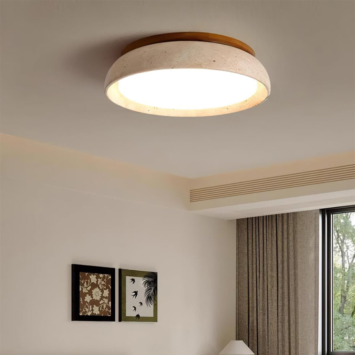 Elegant Flush Mount Ceiling Light Fixture with Natural Travertine Shade | Dimmable LED Design for Modern Interiors 6