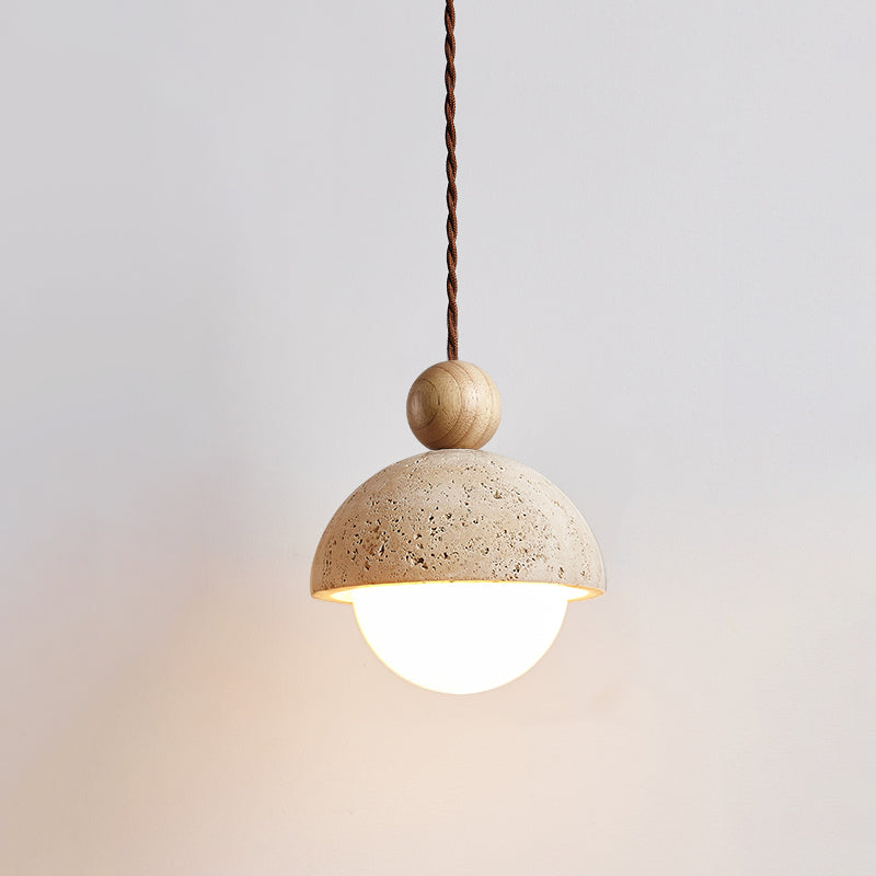 Elegant Glass Pendant Light with Adjustable Cord & Travertine Dome for Stylish Kitchen Lighting 0