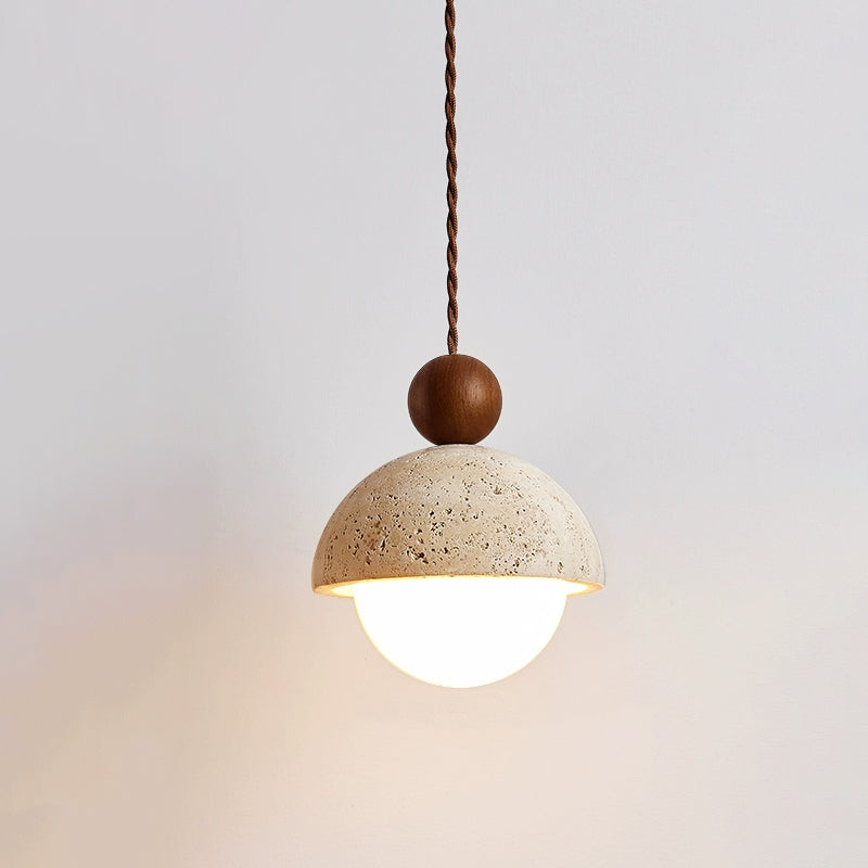 Elegant Glass Pendant Light with Adjustable Cord & Travertine Dome for Stylish Kitchen Lighting 9