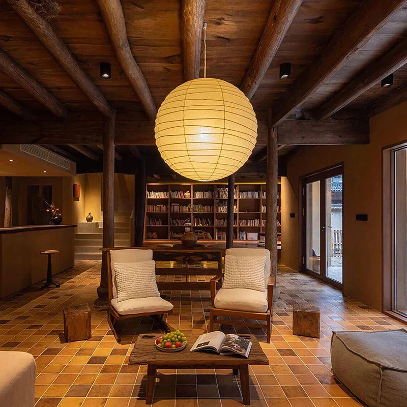 Spherical Japandi Paper Pendant Light