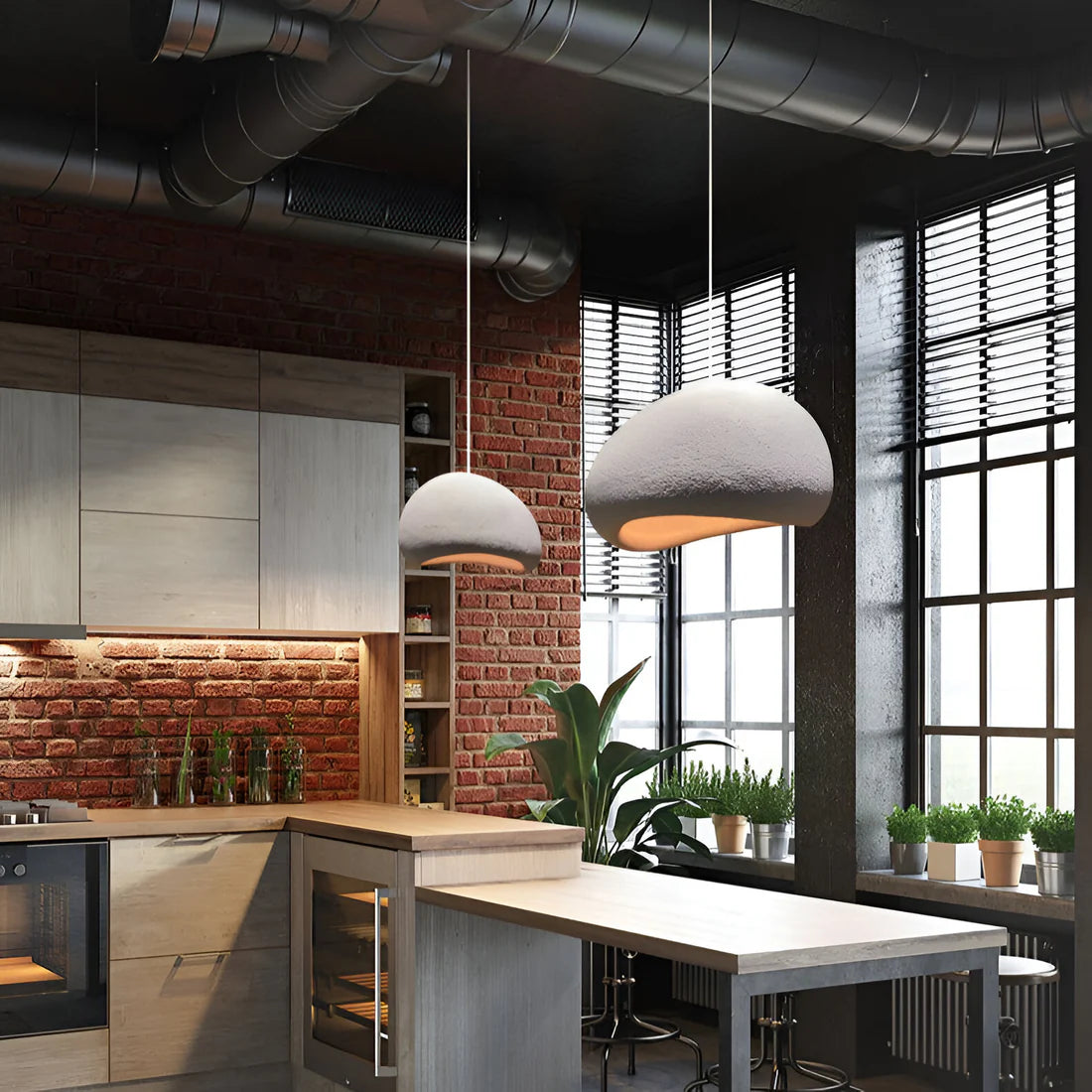 Organic Stone-Form Fabric Pendant Light