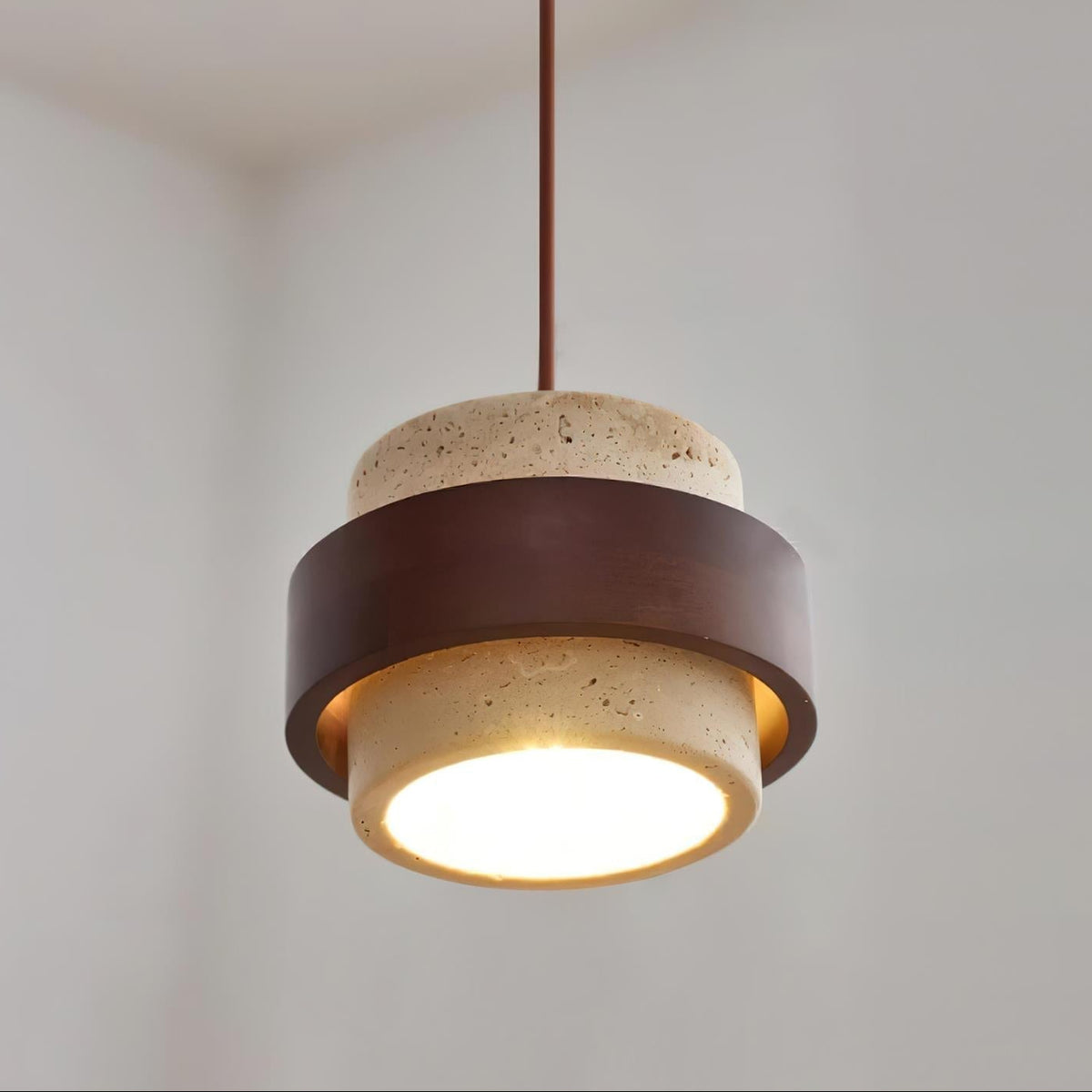 Perra Collection | Pendant Light with Travertine & Walnut Wood Accent | Unique Kitchen Pendant Lighting for Soft Ambient Glow 4