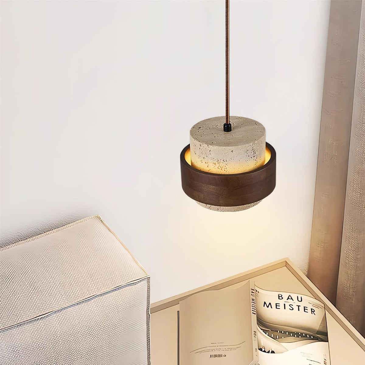 Perra Collection | Pendant Light with Travertine & Walnut Wood Accent | Unique Kitchen Pendant Lighting for Soft Ambient Glow 5