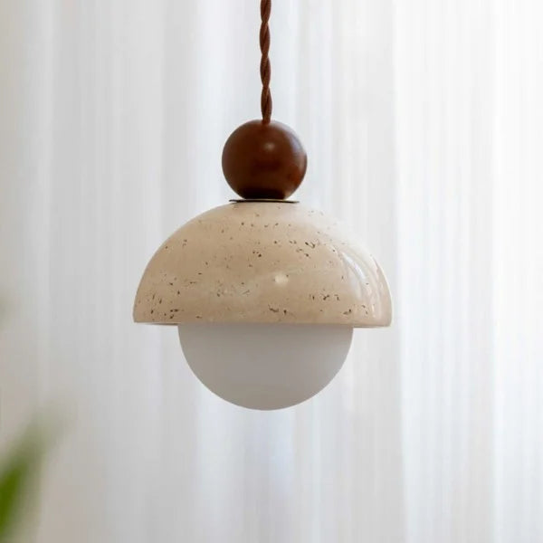 Travertine and Glass Pendant Light