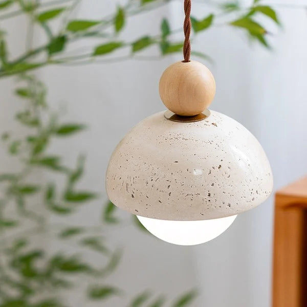 Travertine and Glass Pendant Light