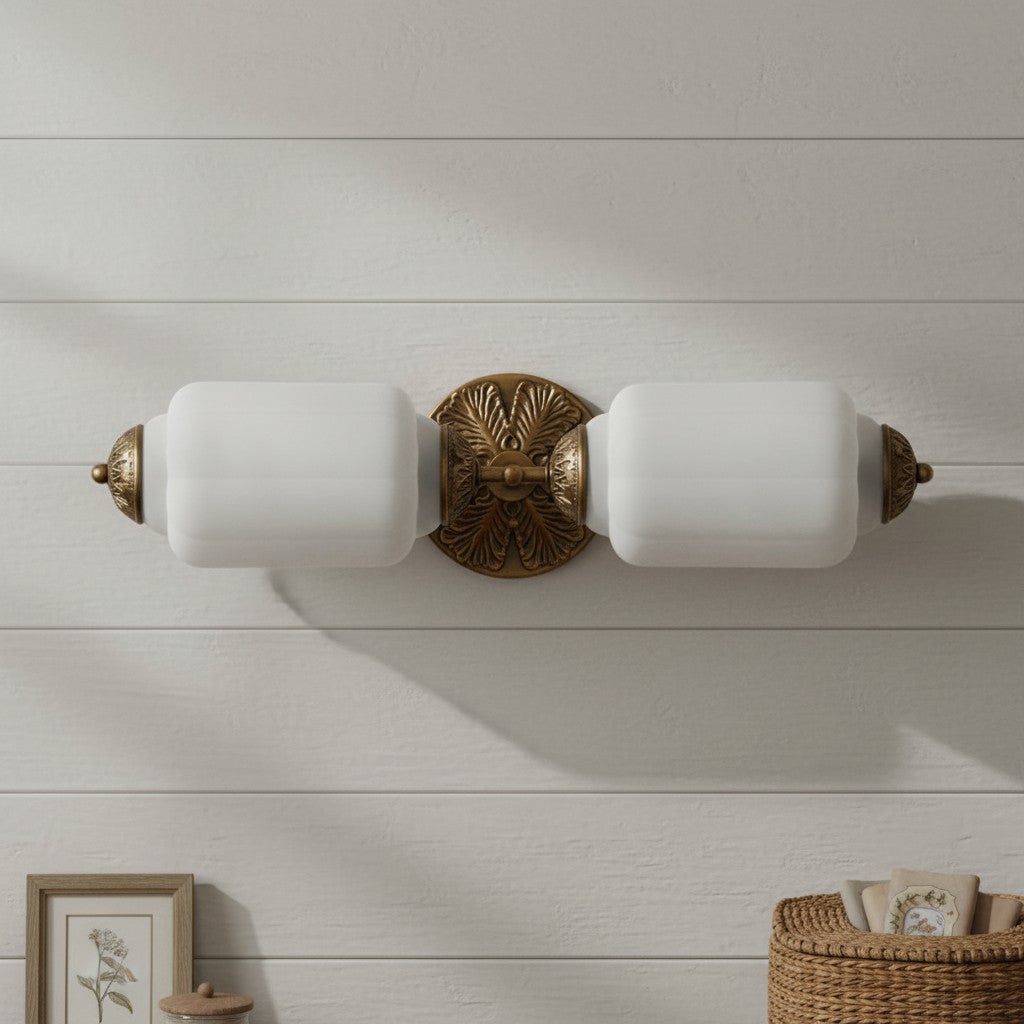 Vintage Art Deco Milk Glass Vanity Wall Light