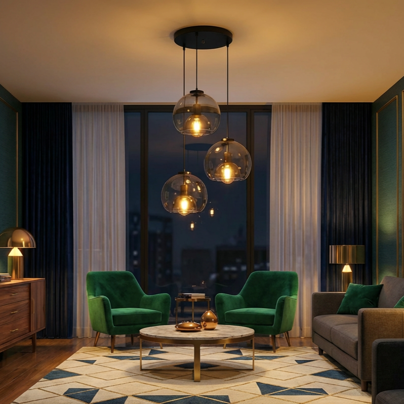 Glass Multi Pendant Light with Round or Linear Canopy