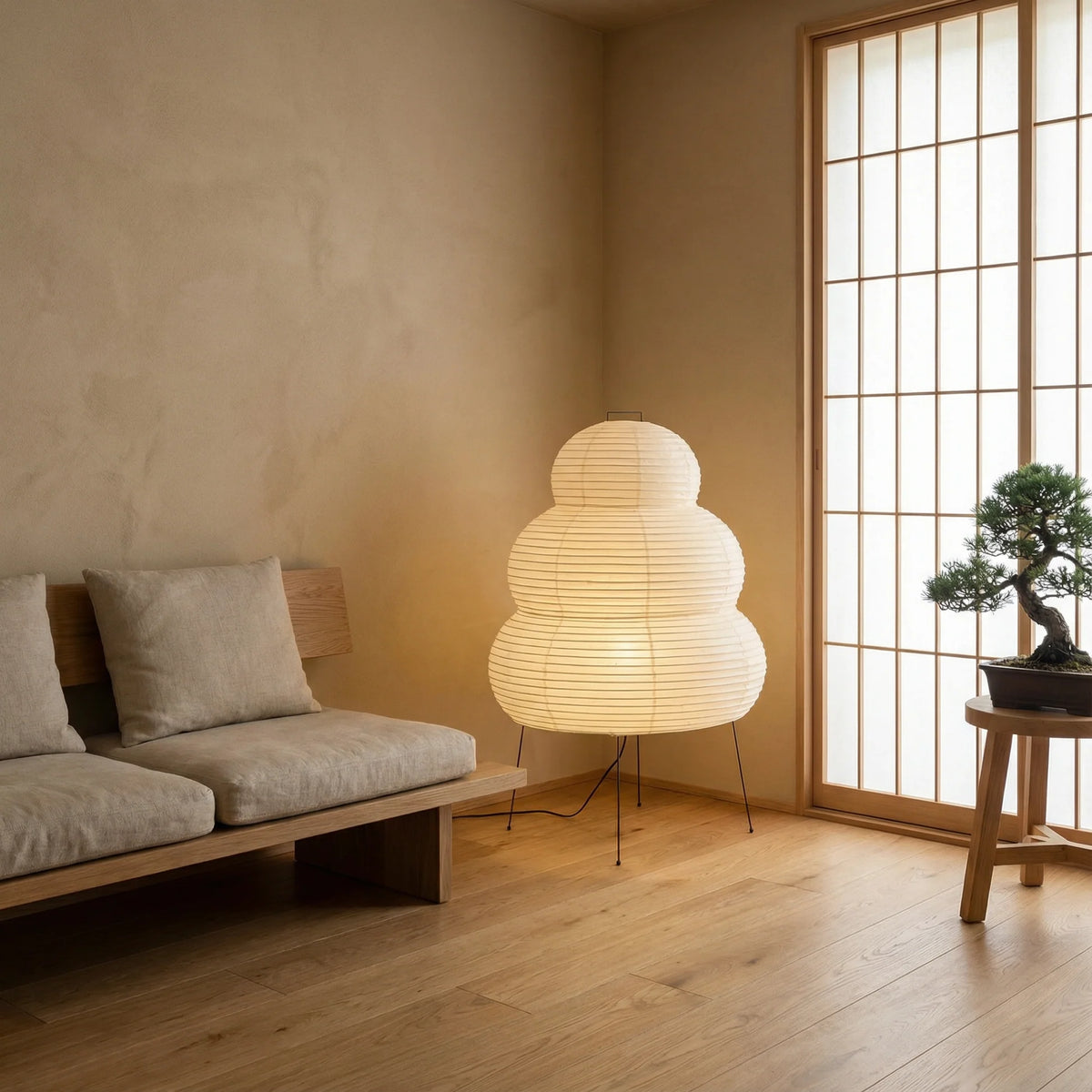 Layered Tiered Japandi Paper Floor Lamp