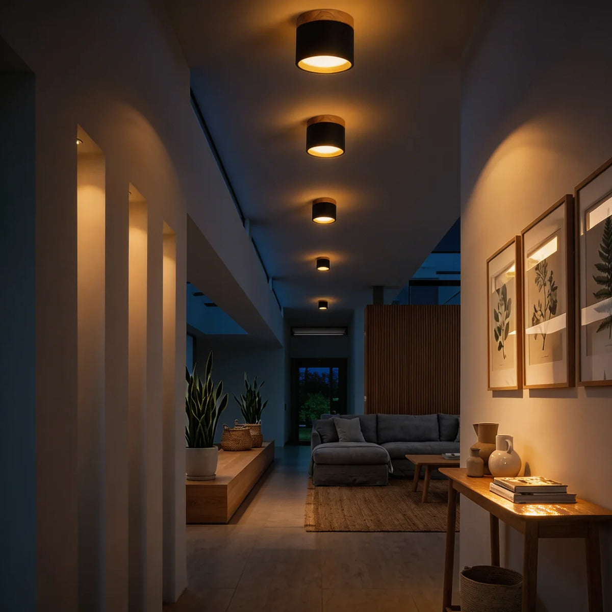 Flush Mount Ceiling Light Solid Colour Wood Accent with Integrated LED