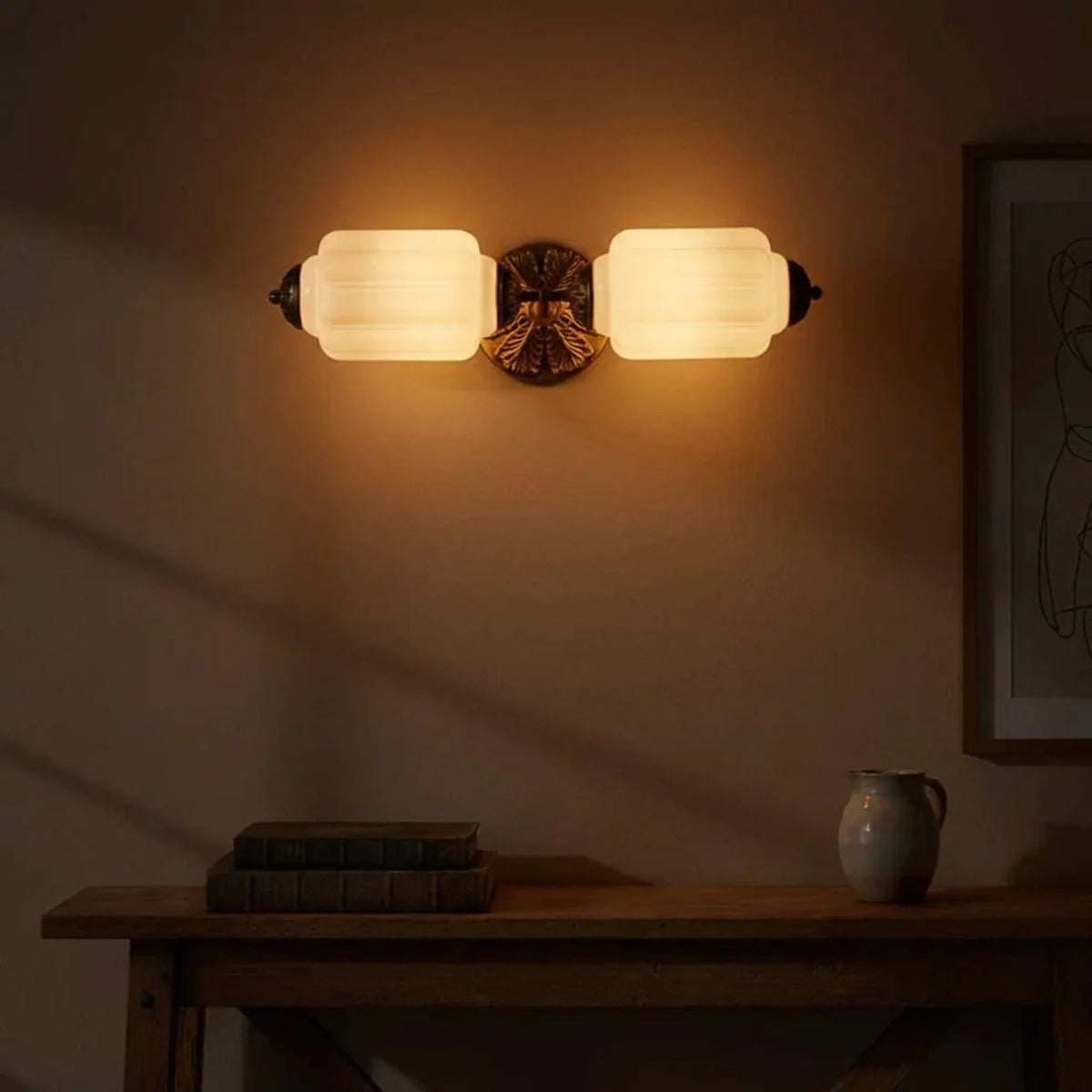 Vintage Art Deco Milk Glass Vanity Wall Light