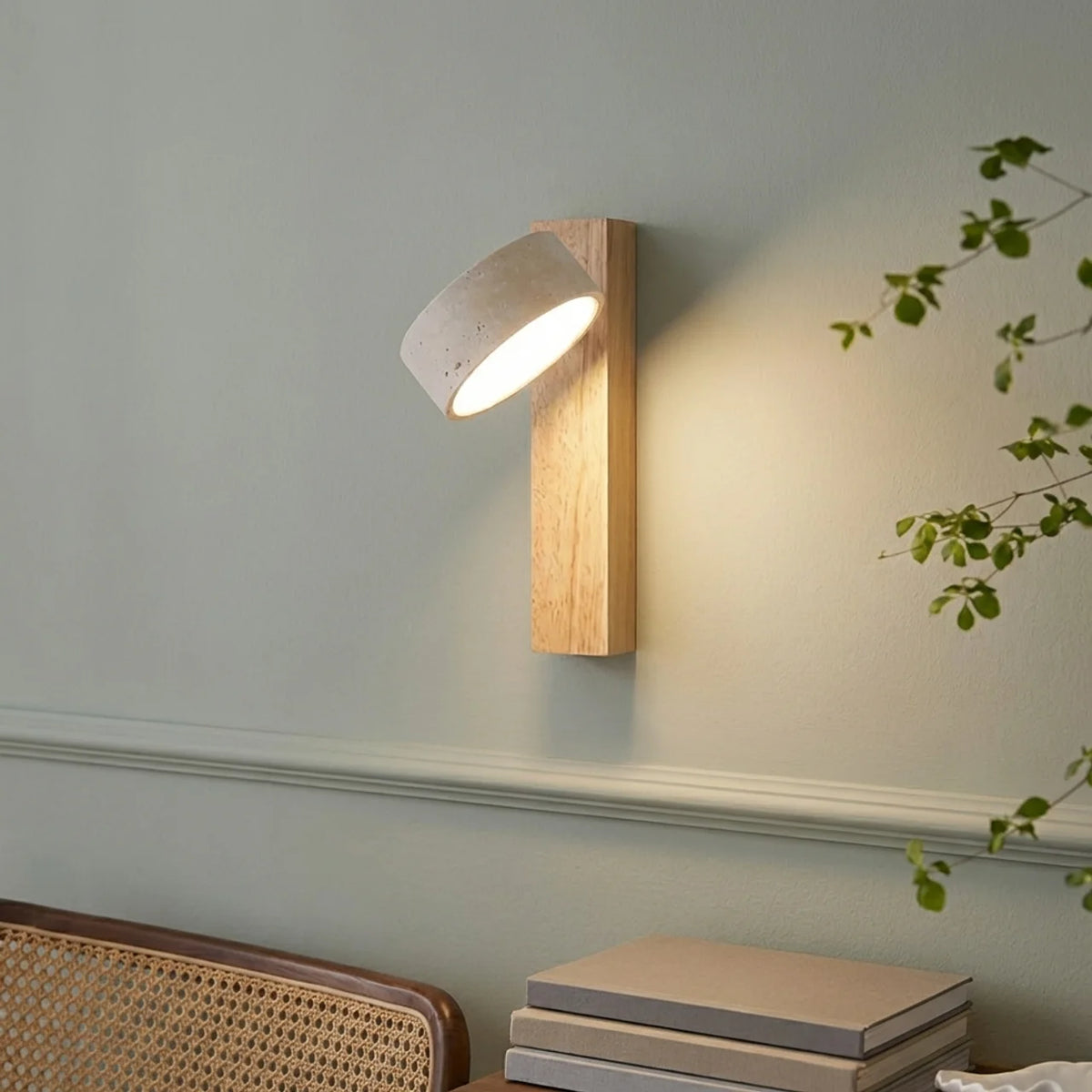 Travertine and Wood Wall Light with Integrated LED
