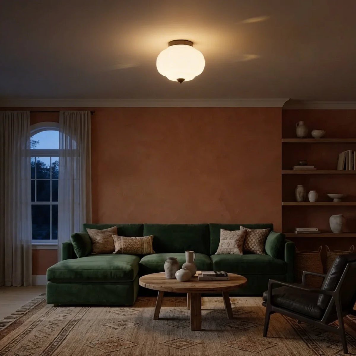 Vintage Milk Glass Semi-Flush Ceiling Light