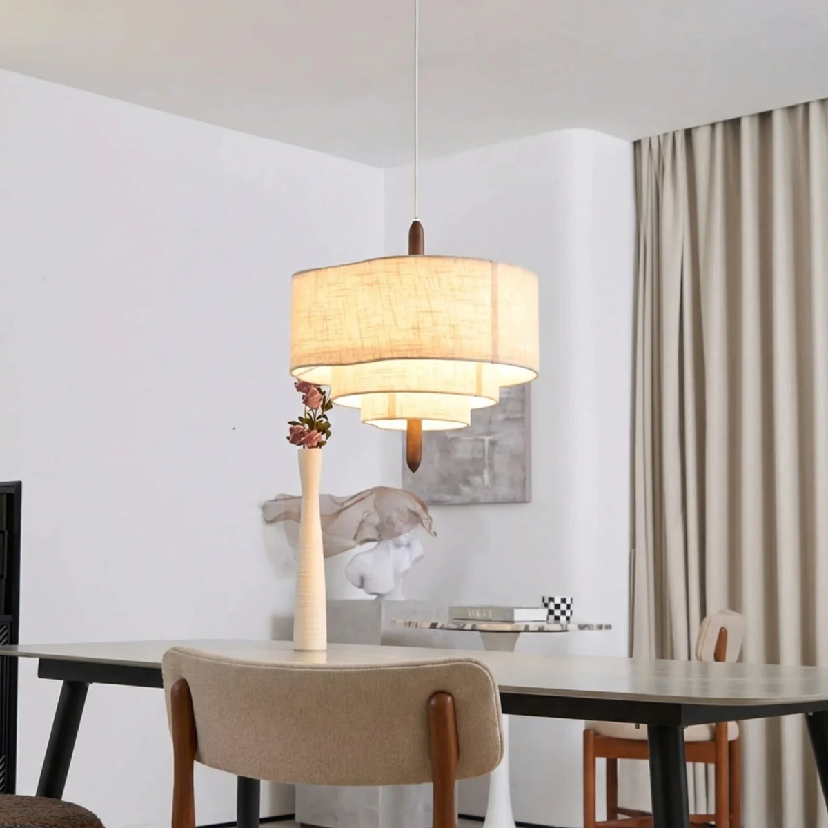Layered Shade Japandi Fabric Pendant