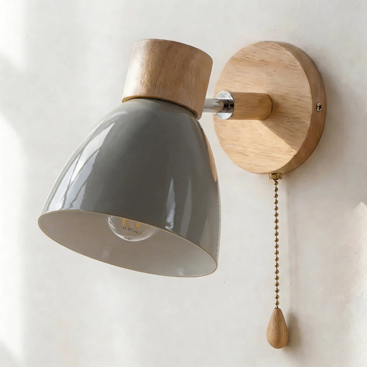 Wall Sconce Light Metal and Wood with Adjustable Shade