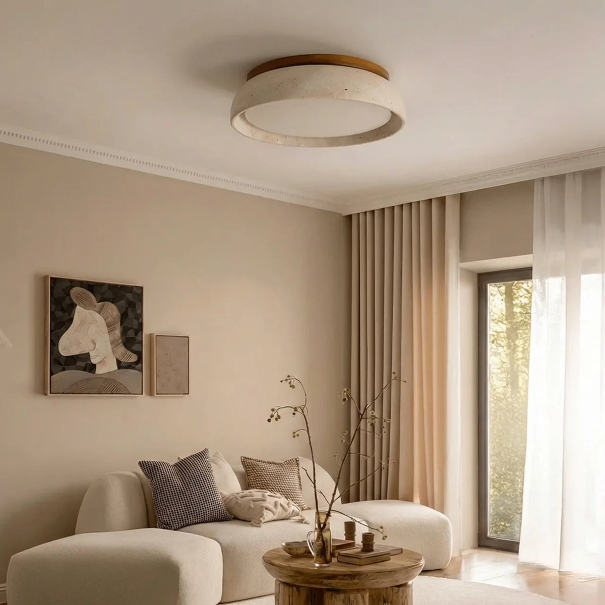Travertine Ceiling Light Flush Mount with Integrated LED