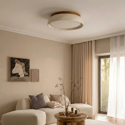 Travertine Ceiling Light Flush Mount with Integrated LED