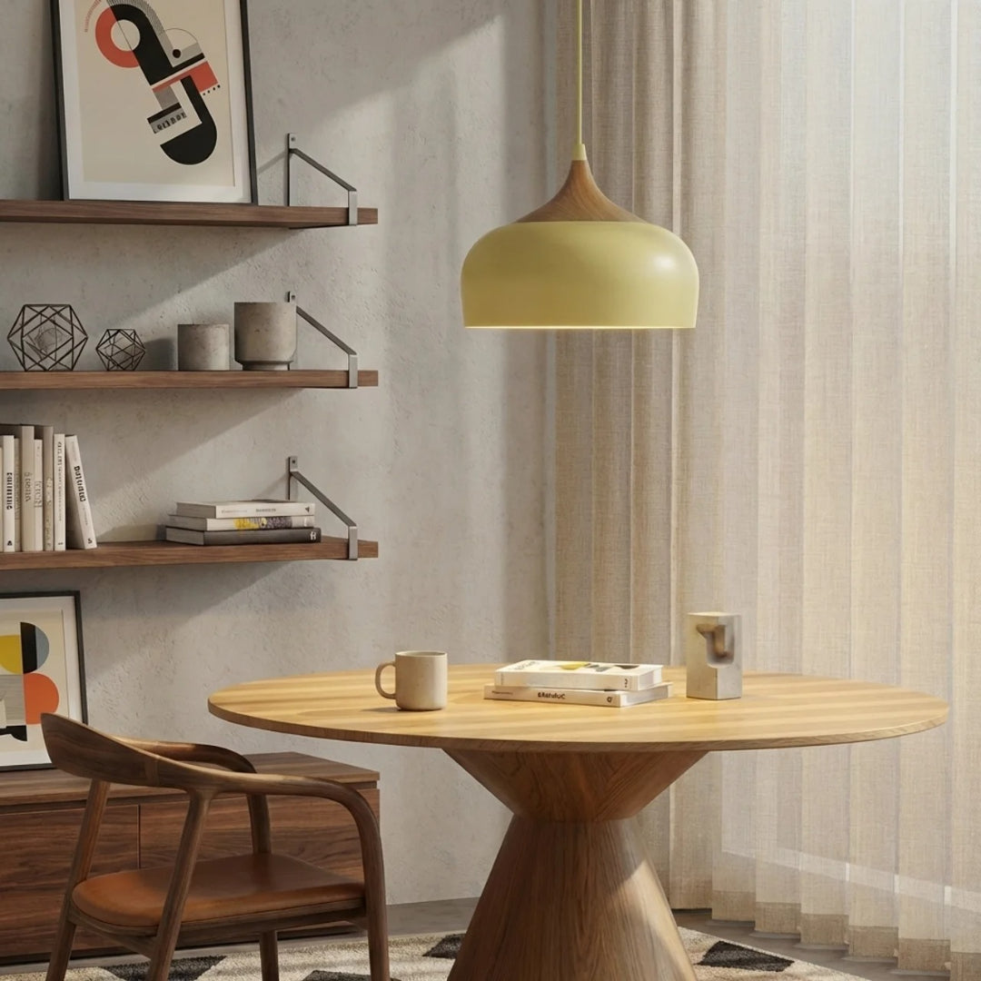 Pendant Light Metal and Wood with Sculptural Shape Design