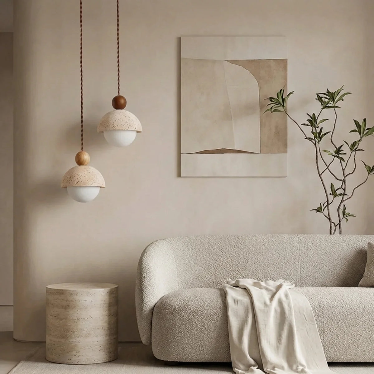 Travertine and Glass Pendant Light