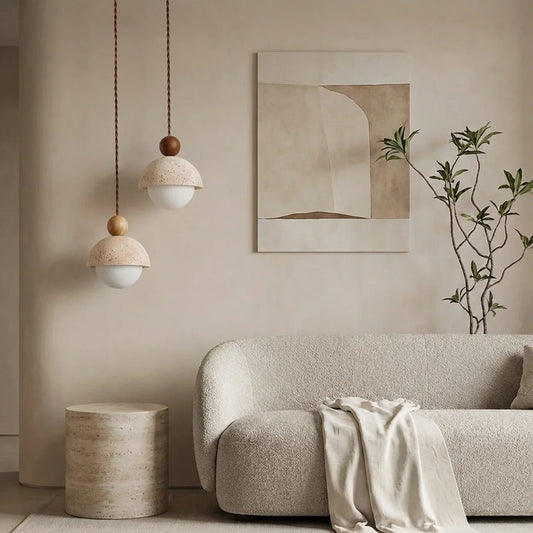 Travertine and Glass Pendant Light