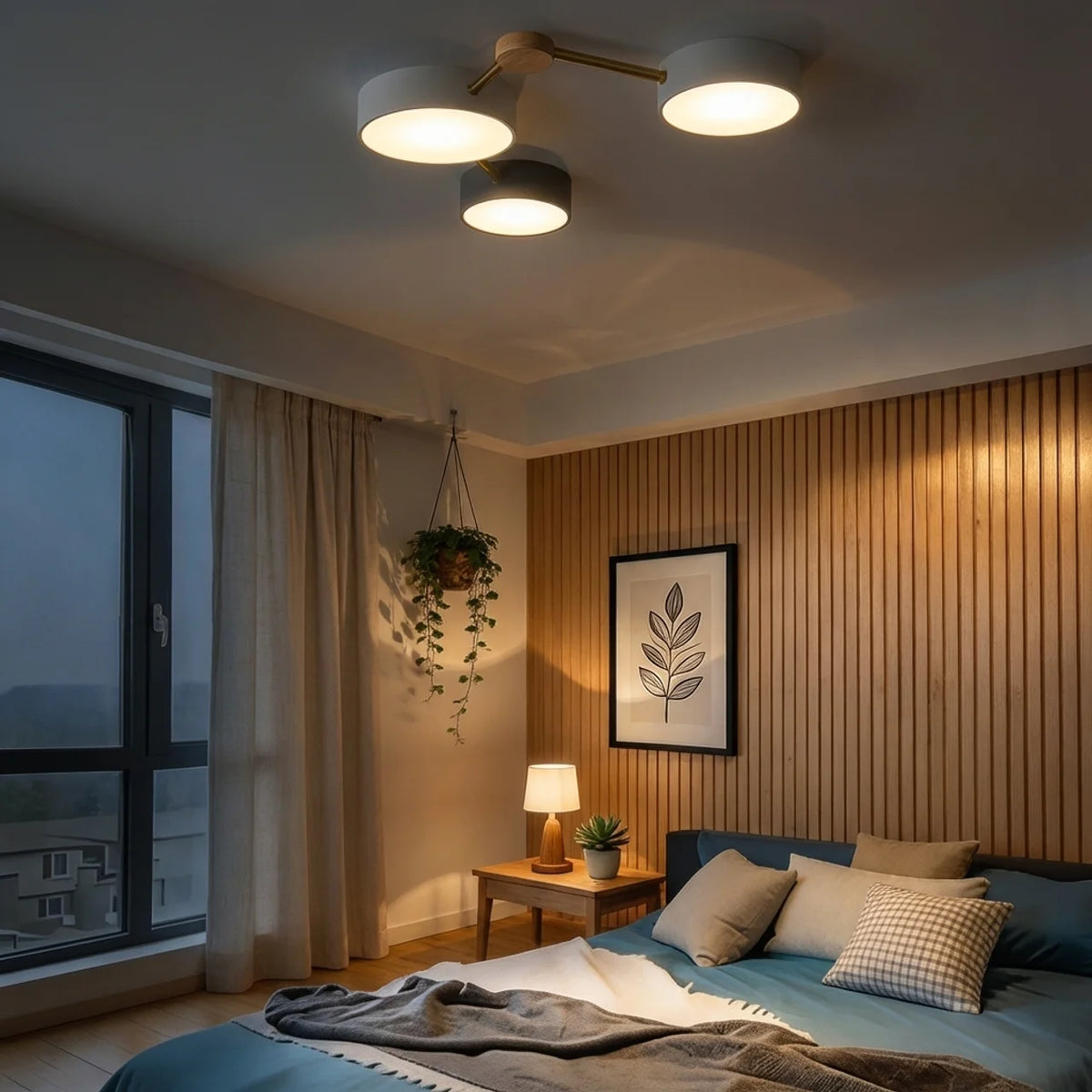 Flush Mount Ceiling Light Solid Wood and Iron with Integrated LED