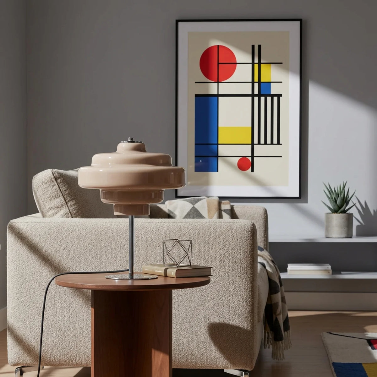 Coloured Glass Table Lamp, Bauhaus Style