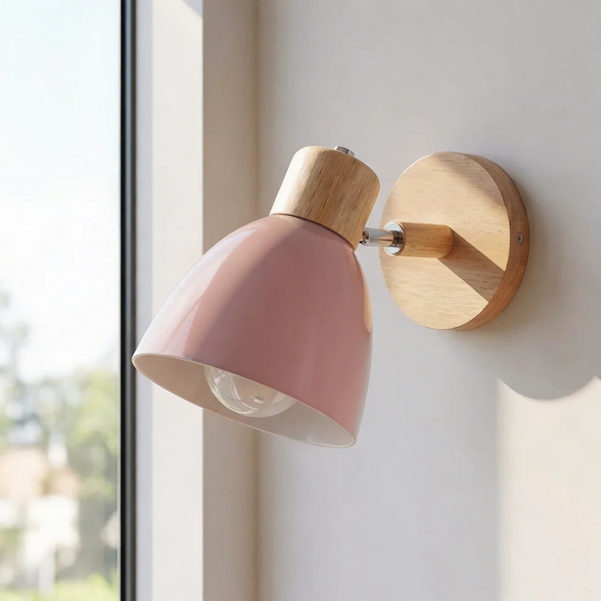 Wall Sconce Light Metal and Wood with Adjustable Shade