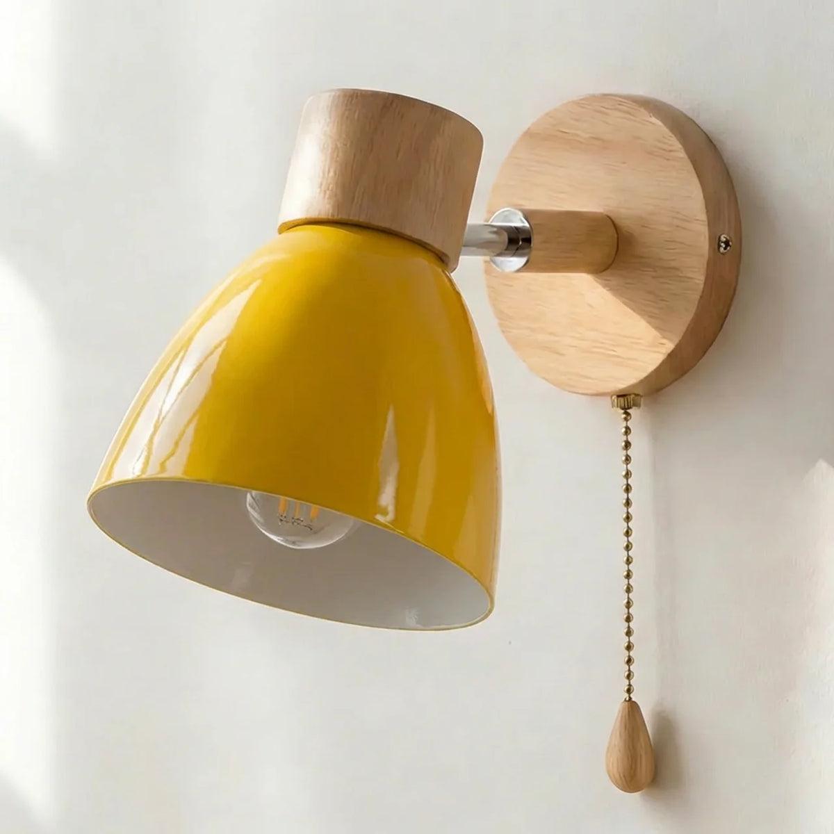 Wall Sconce Light Metal and Wood with Adjustable Shade