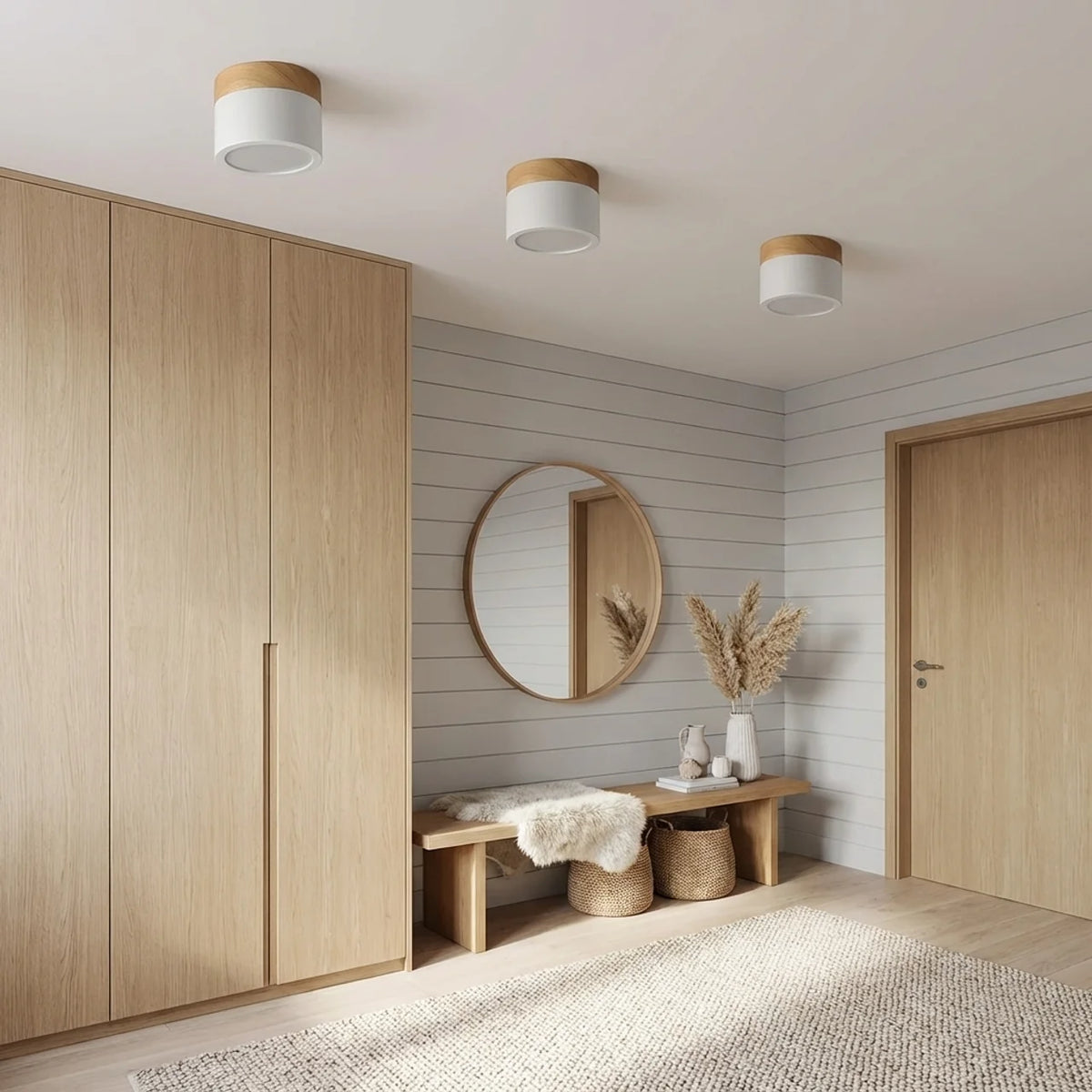 Flush Mount Ceiling Light Solid Colour Wood Accent with Integrated LED