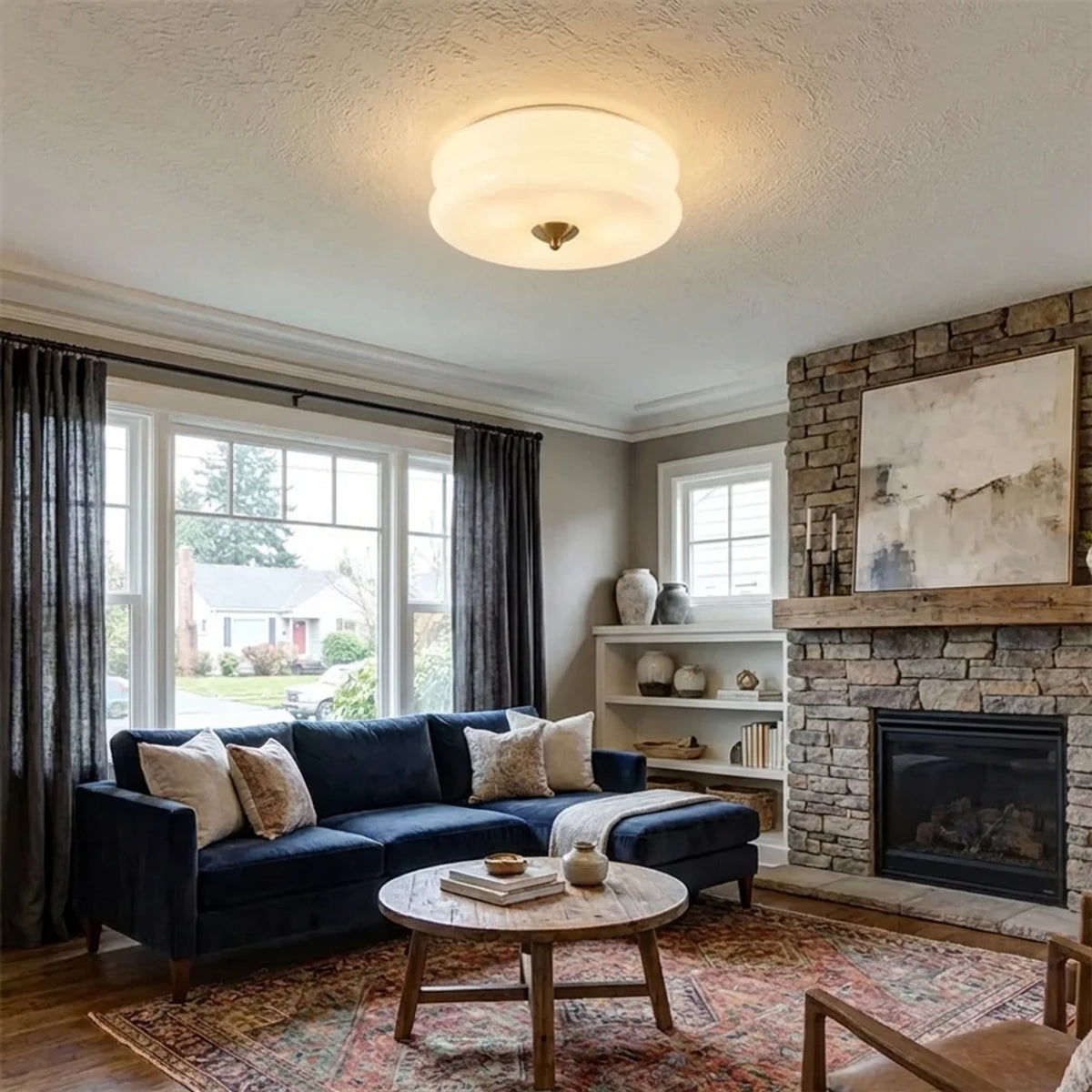 Cream Glass Flush Mount Ceiling Light