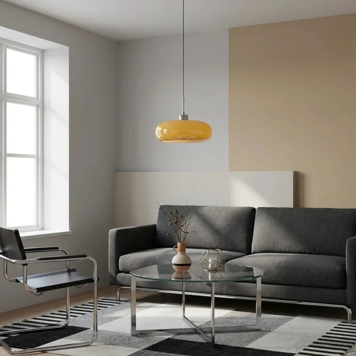 Compact Bauhaus Glass Pendant Light