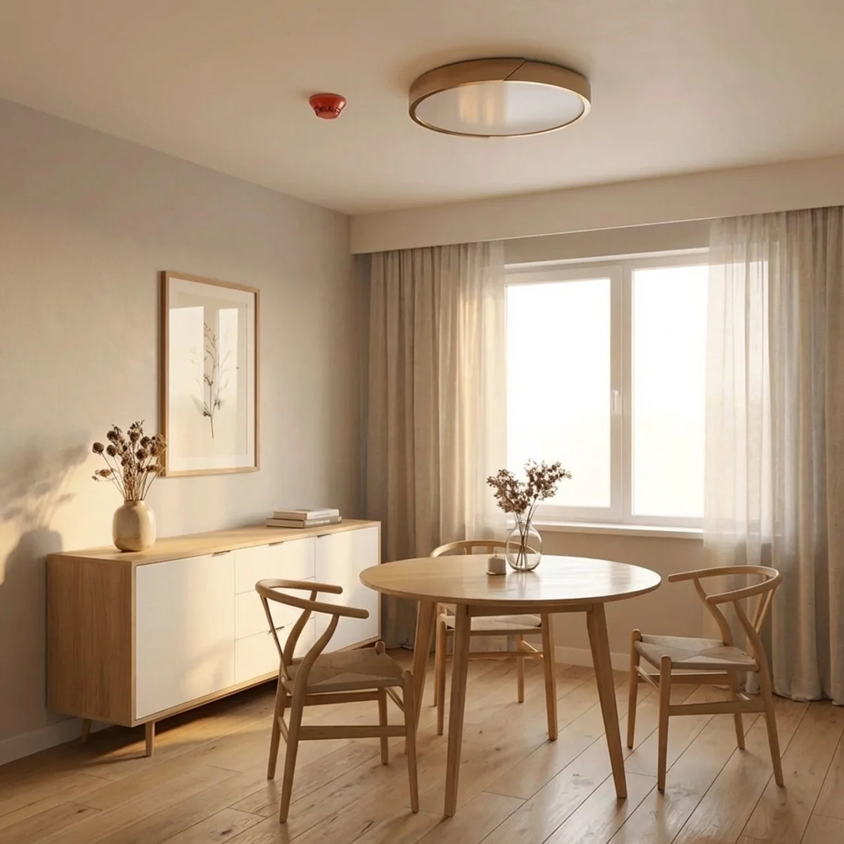 Wood Flush Mount Ceiling Light Round LED Design