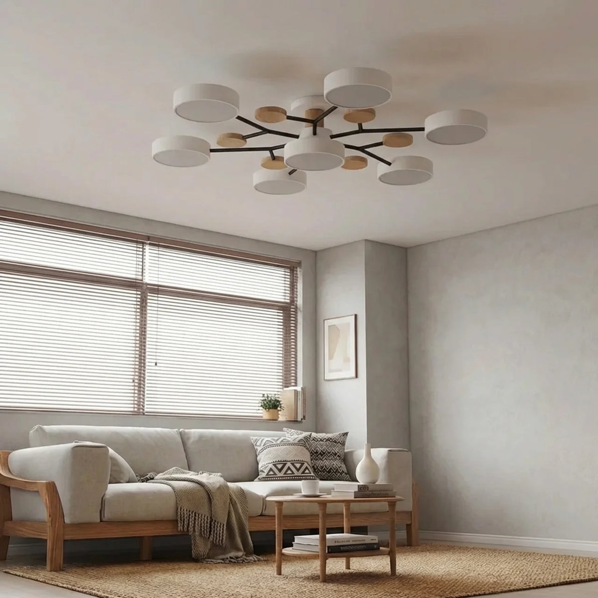 Flush Mount Ceiling Light Branch Design with Wood Accents