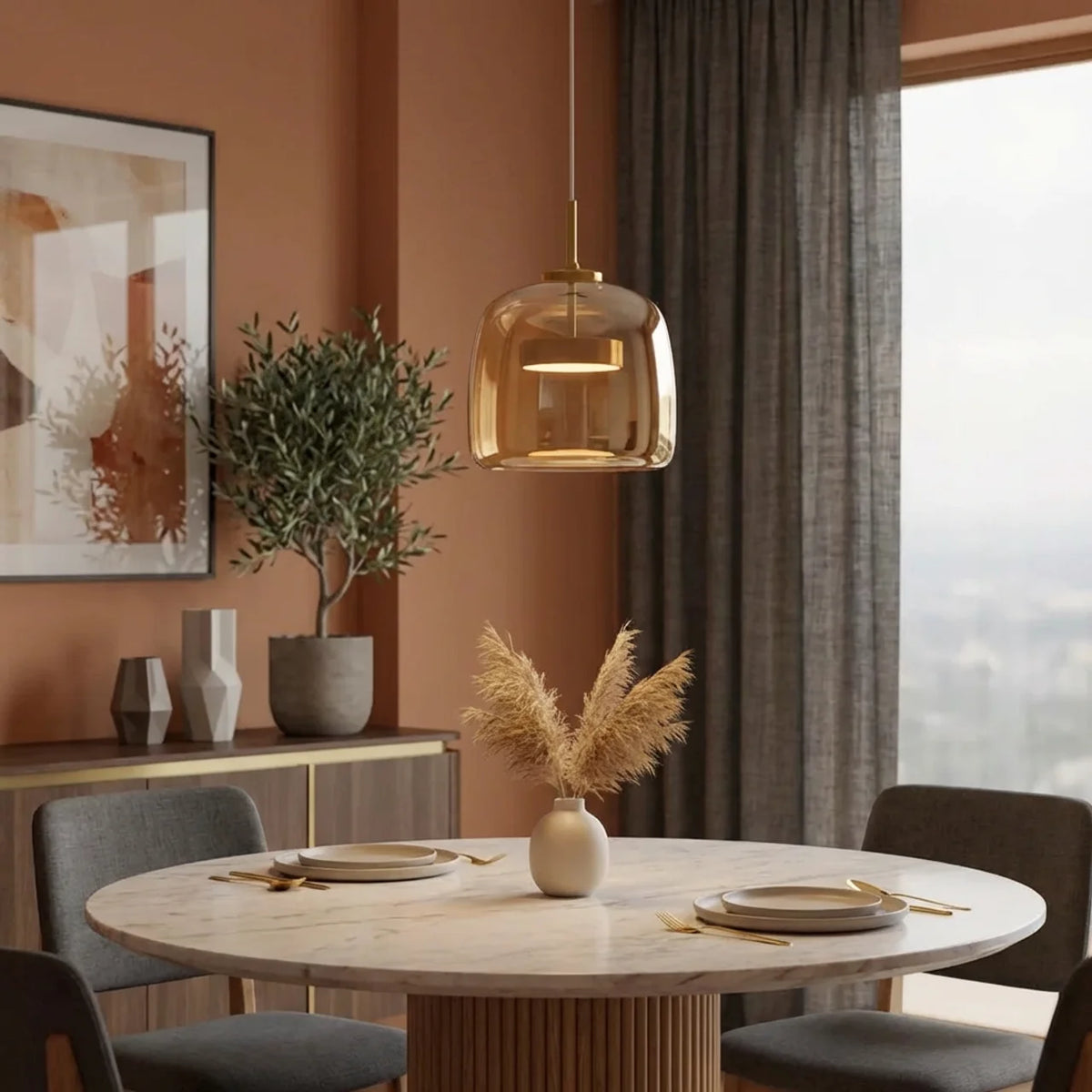 Smoked Glass Pendant Light with Integrated LED