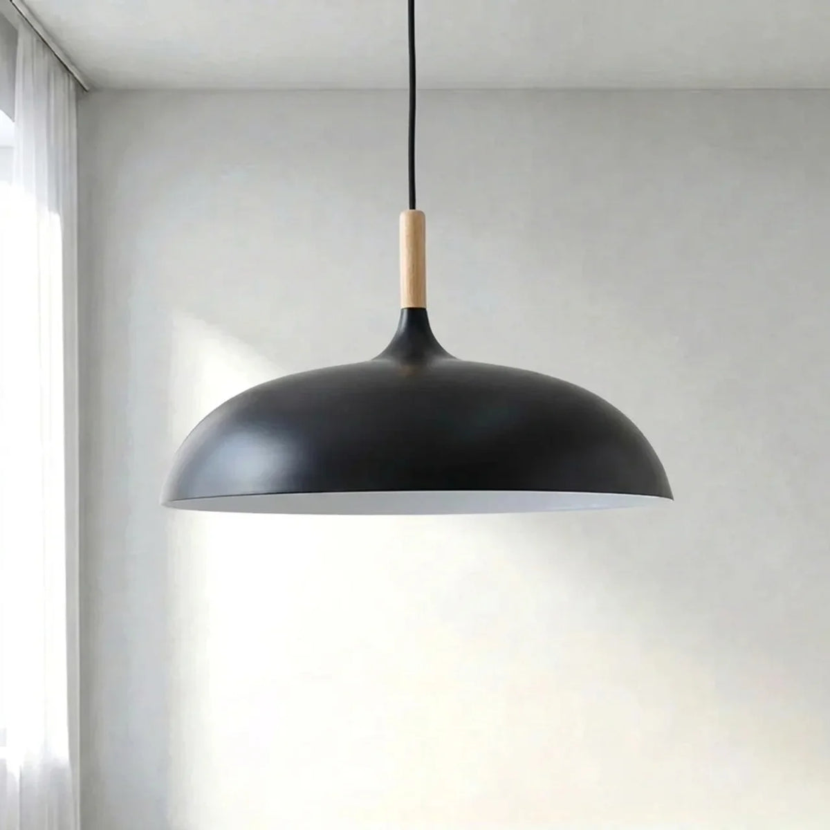 Pendant Light Metal and Wood with Sculptural Shape Design