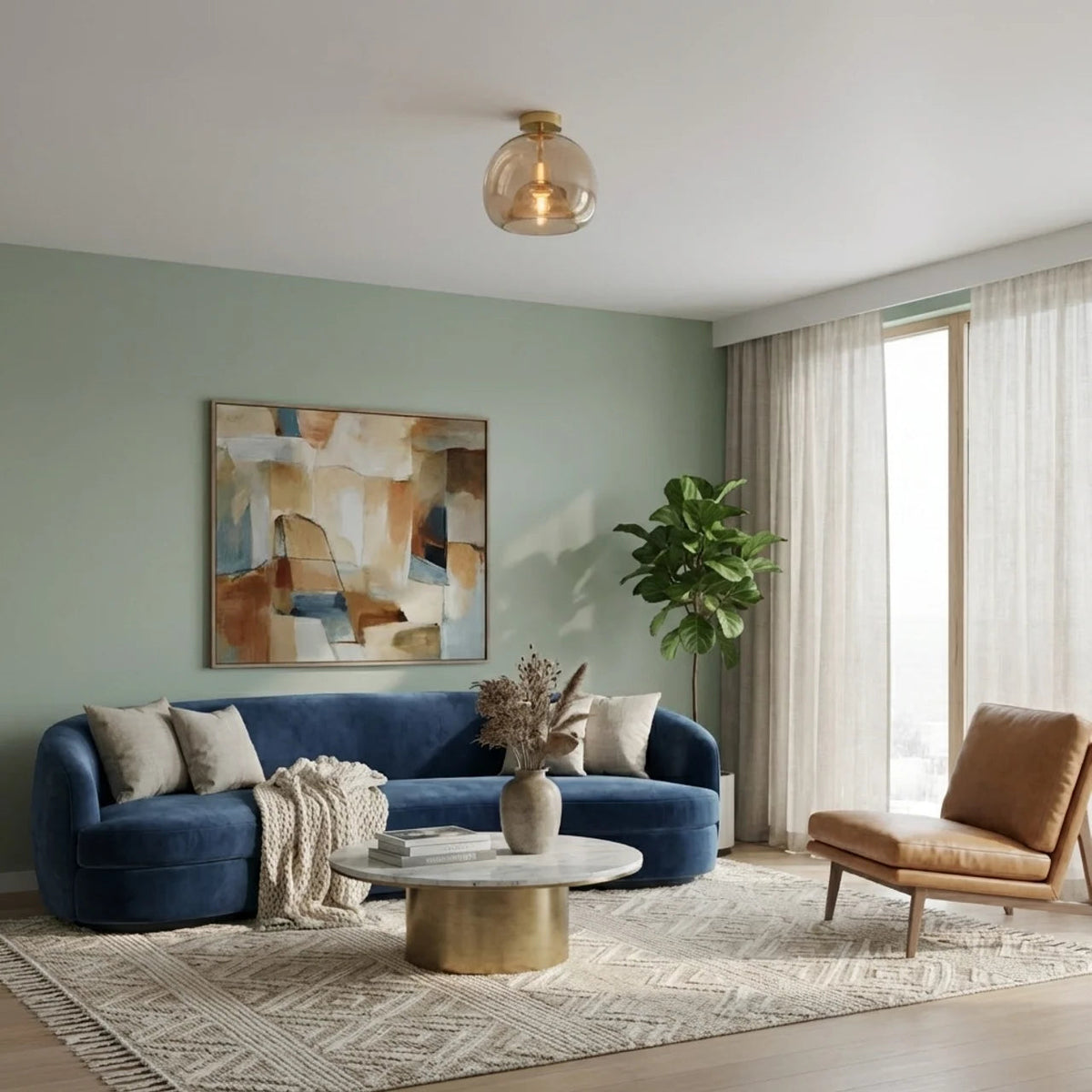 Glass Ceiling Light with Pendant and Semi-Flush Mount Options