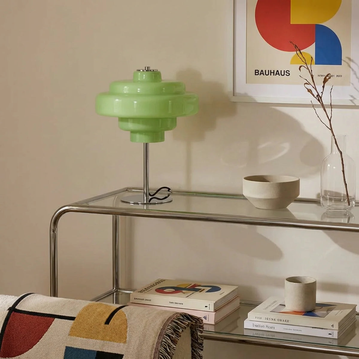 Coloured Glass Table Lamp, Bauhaus Style